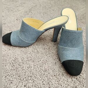 Chanel Sz 41 Heeled Mules Denim Color